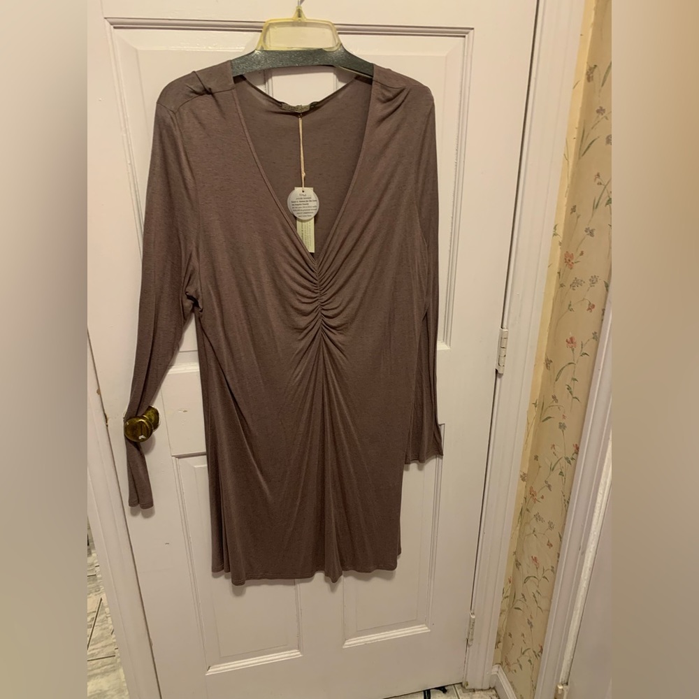 Chalet Ruched Front Tunic Mauve/Brown-1x